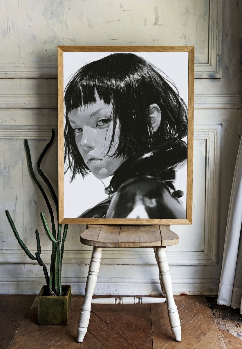Monochrome Girl Portrait Print. room preview