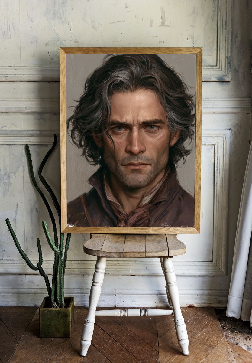 Brooding Man Portrait Print. room preview