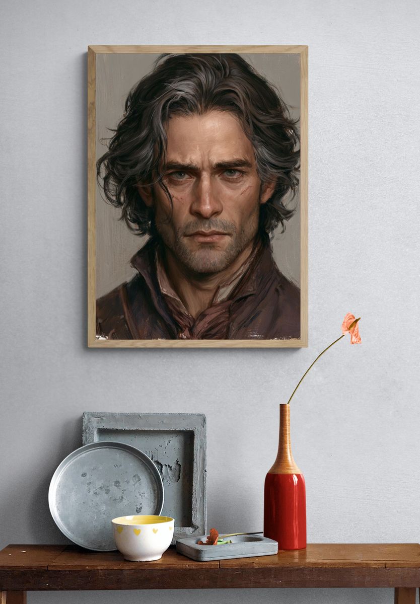 Brooding Man Portrait Print. — room view 3