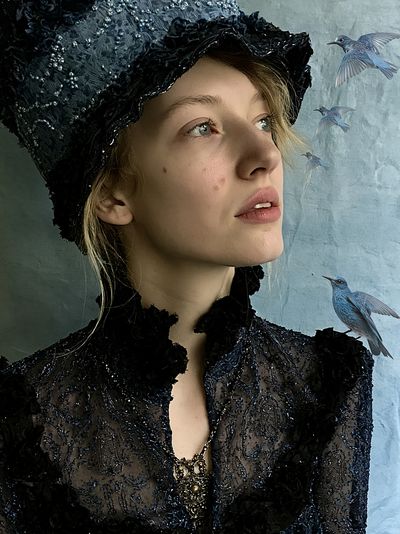 Blue Birds Portrait Print. poster