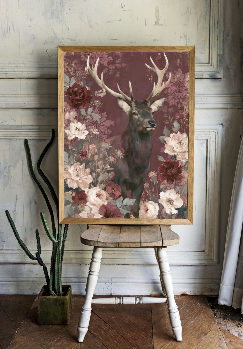 Floral Stag Fine-Art Poster. — room view 1