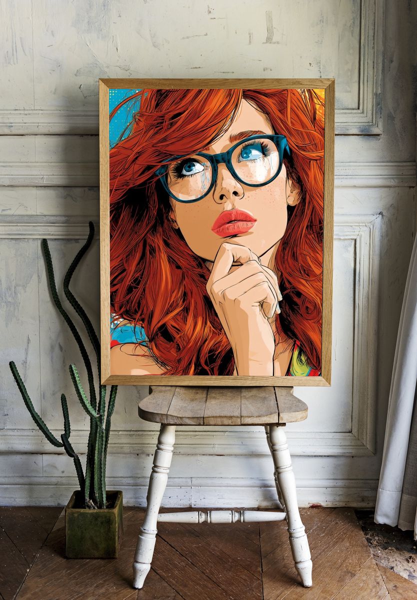 Red-Haired Woman Pop Art Poster. — room view 1