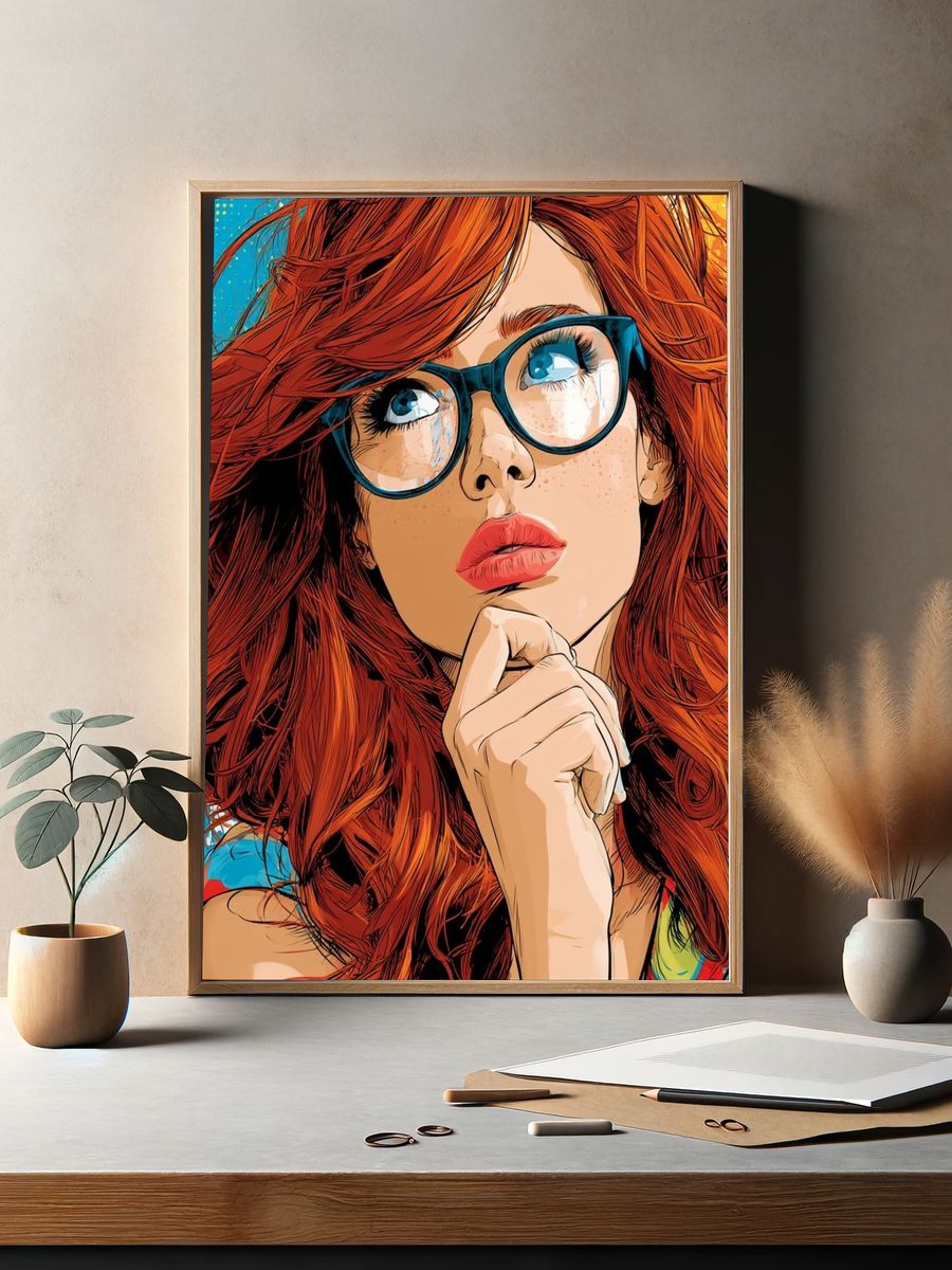 Red-Haired Woman Pop Art Poster. — room view 2