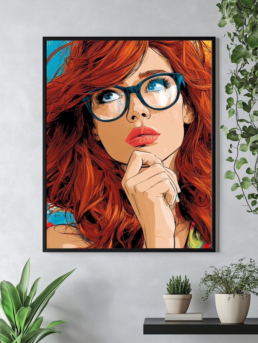 Red-Haired Woman Pop Art Poster. — room view 4