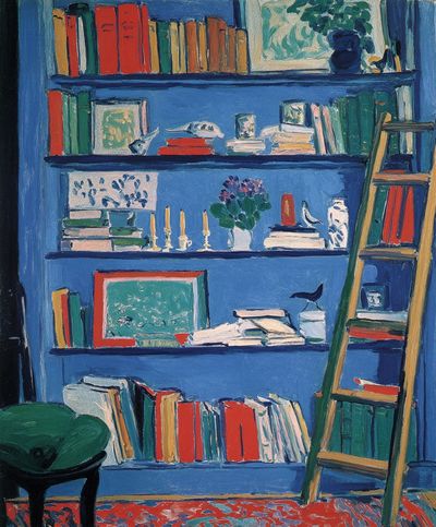 Blue Bookshelf Interior Poster. poster print