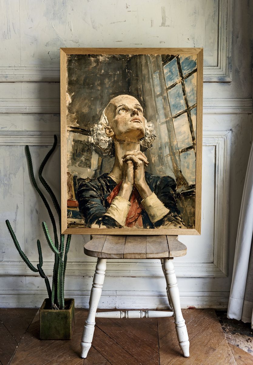 Praying Woman Portrait Print. — room view 1