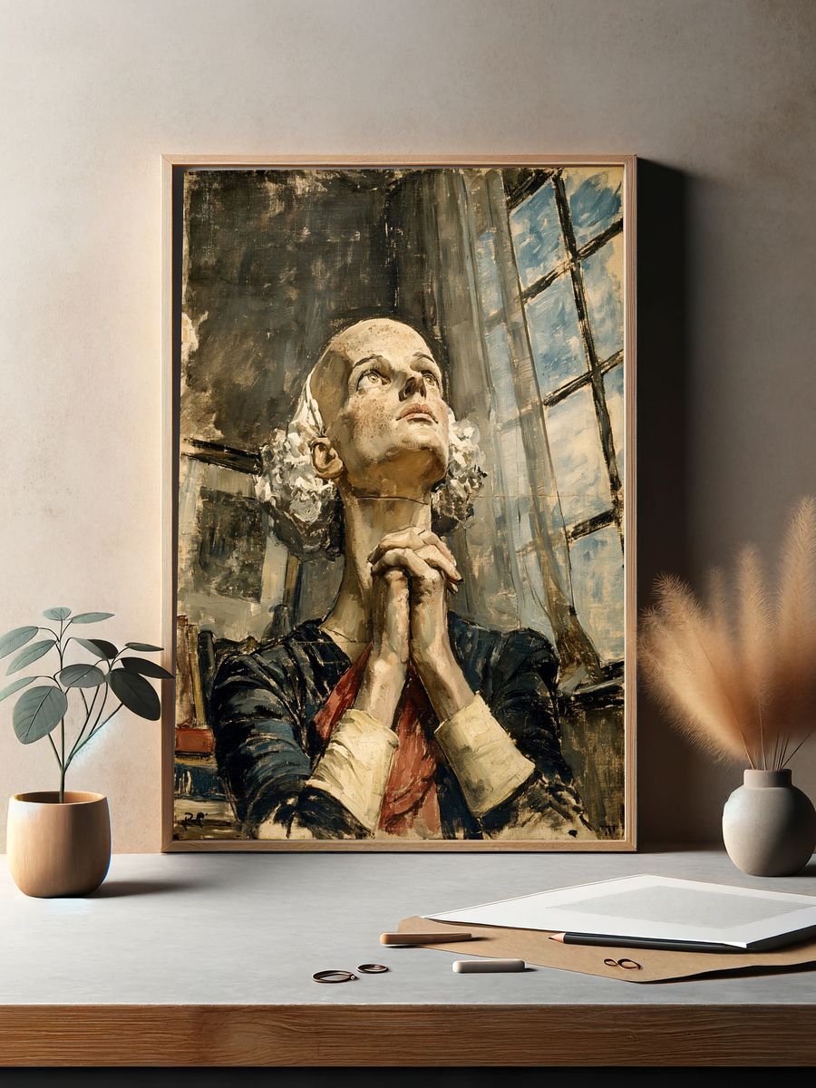 Praying Woman Portrait Print. — room view 2