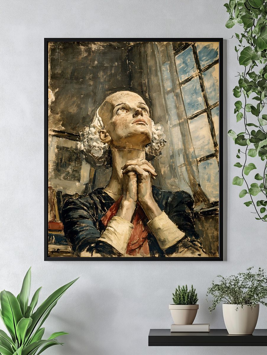 Praying Woman Portrait Print. — room view 4