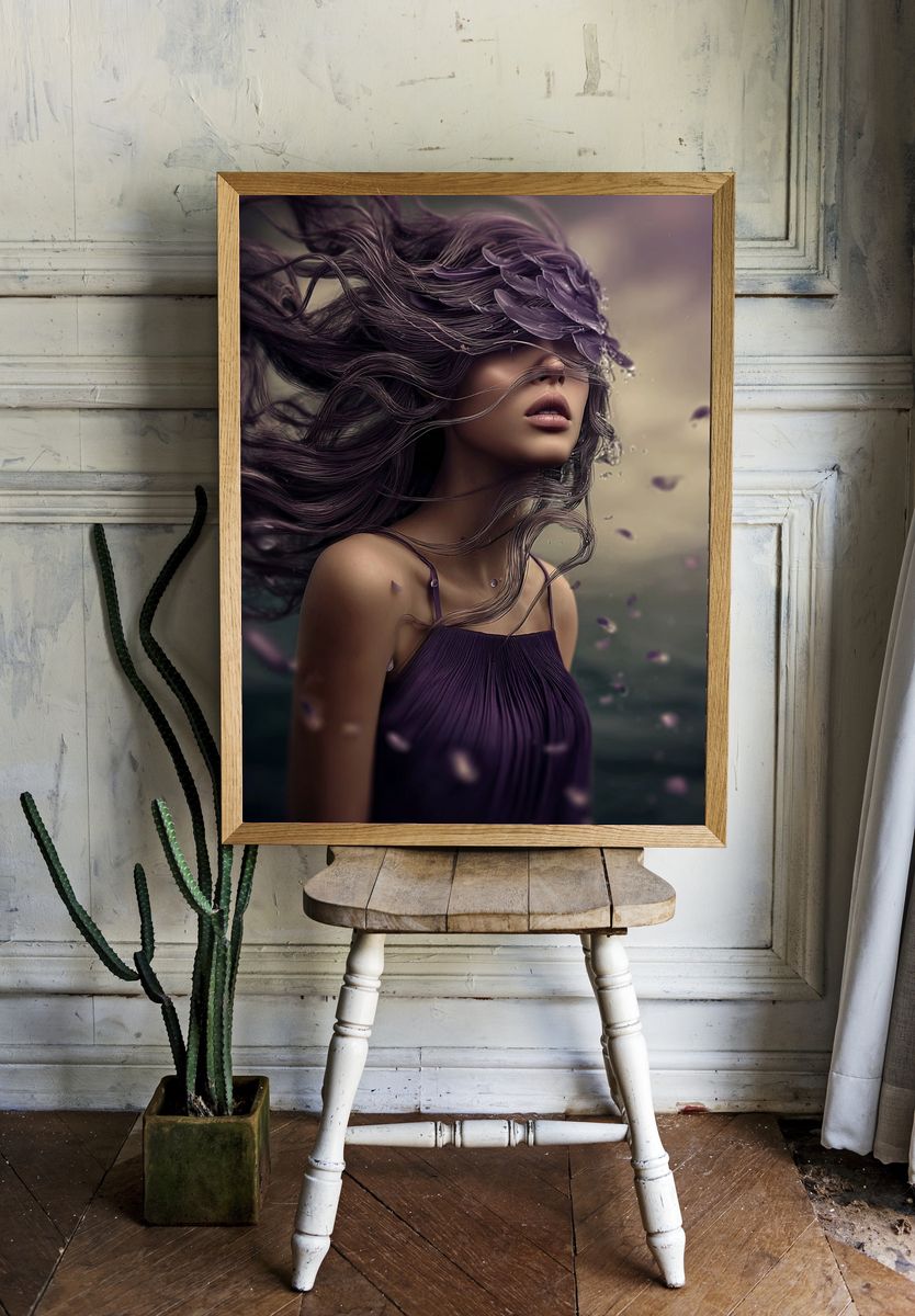 Mystical Woman with Flowing Hair — Fine Art Print room preview
