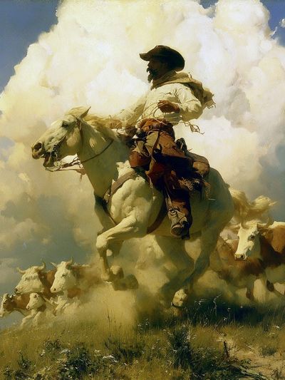 Cowboy Herding Cattle Fine-Art Print. poster