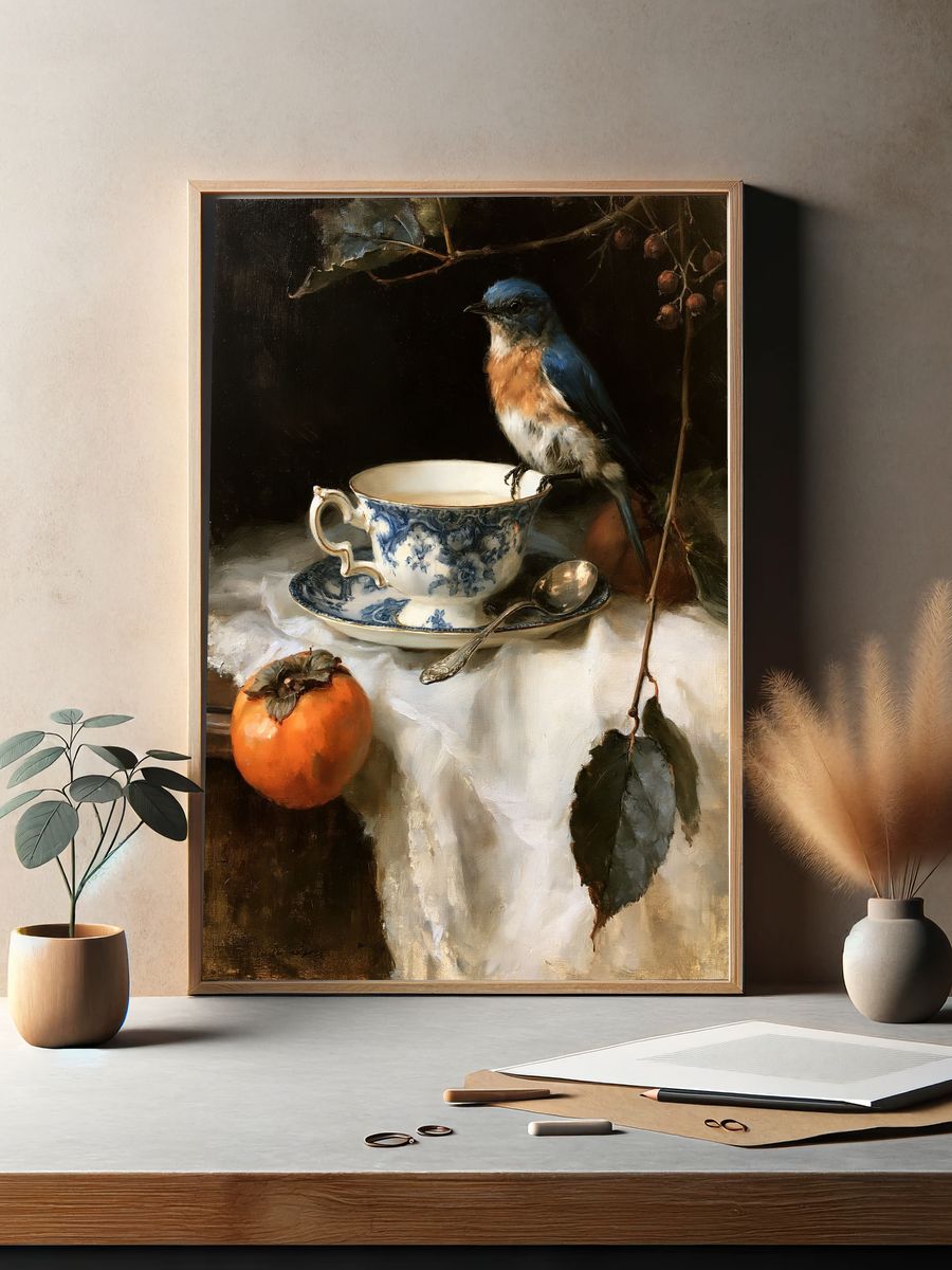 Bluebird Still Life Poster. — room view 2