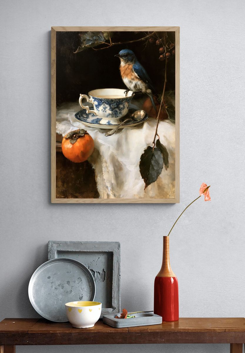 Bluebird Still Life Poster. — room view 3