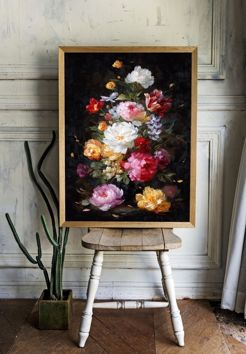 Luminous Floral Bouquet Oil Poster. room preview