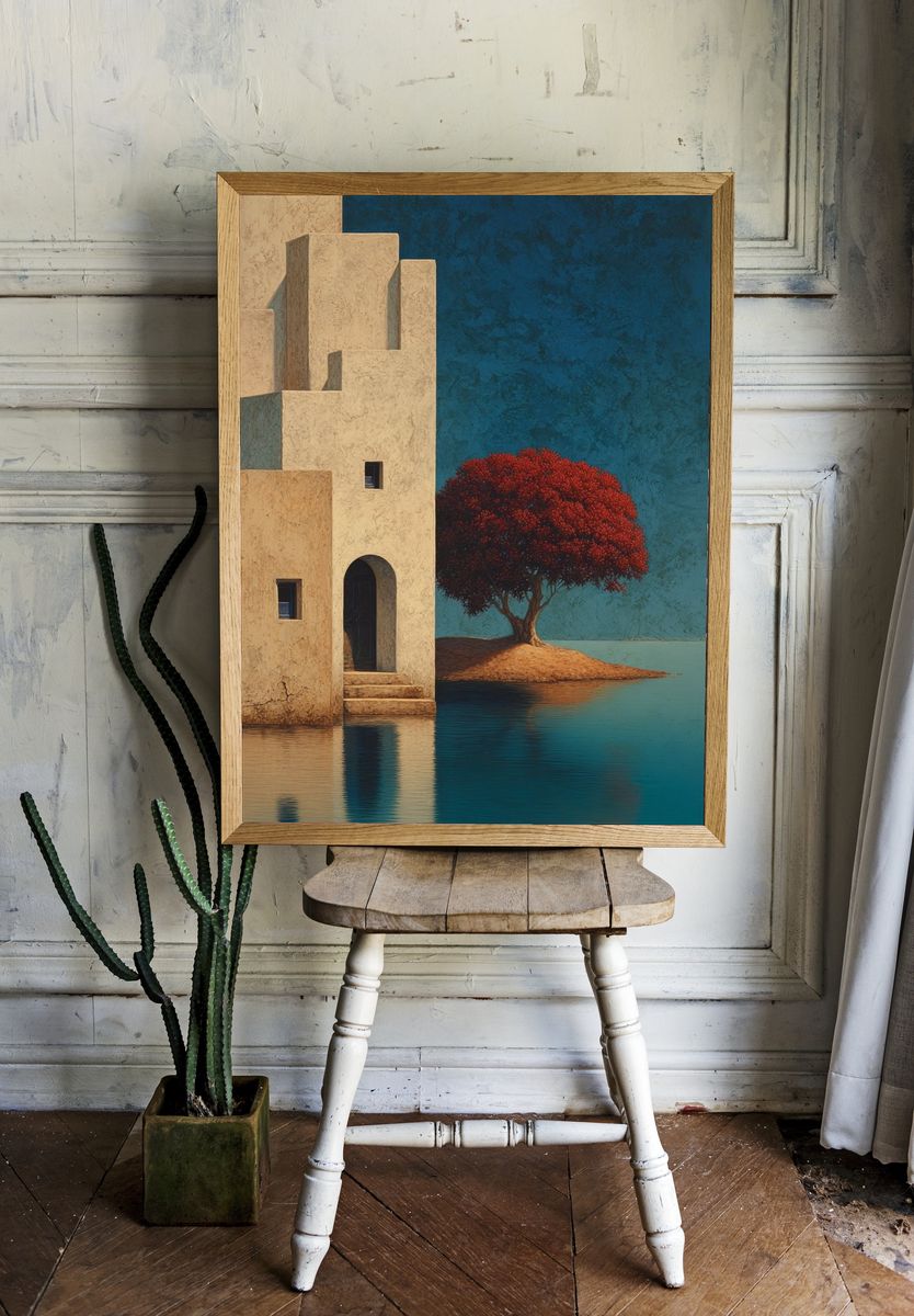 Red Tree by Water — Fine Art Print room preview