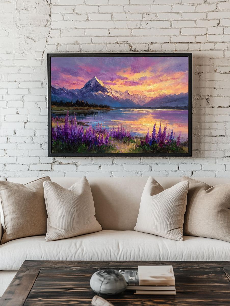 Sunset Mountain Lake Impressionist Poster. room preview