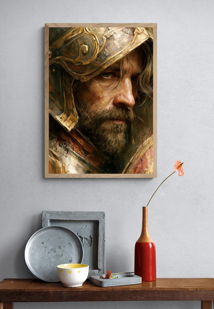 Armored Warrior Portrait Print. — room view 3