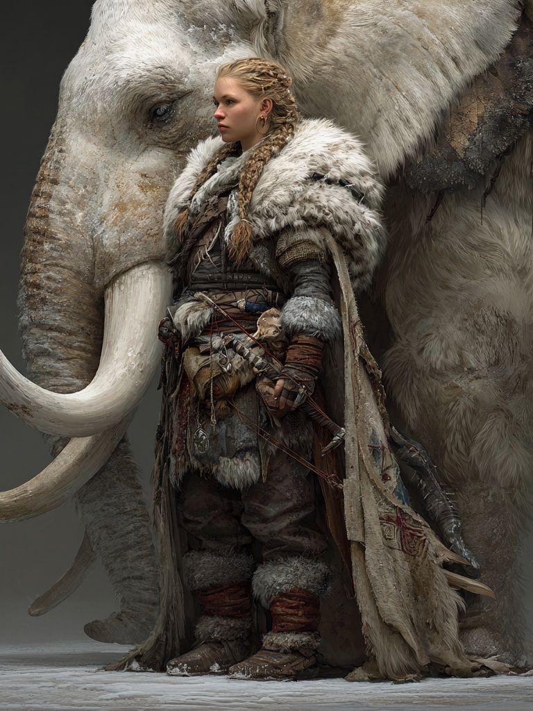 Warrior and Mammoth — Fantasy Art Print. poster — fine-art art