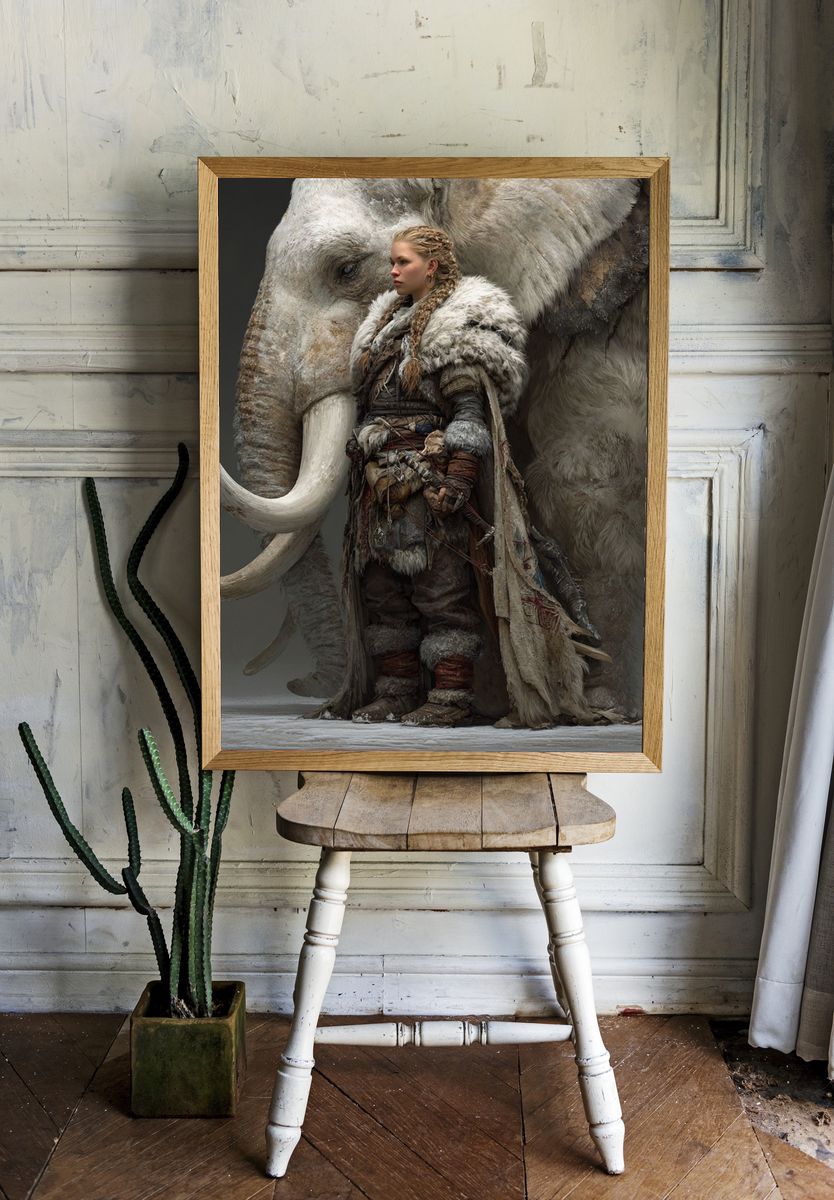 Warrior and Mammoth — Fantasy Art Print room preview