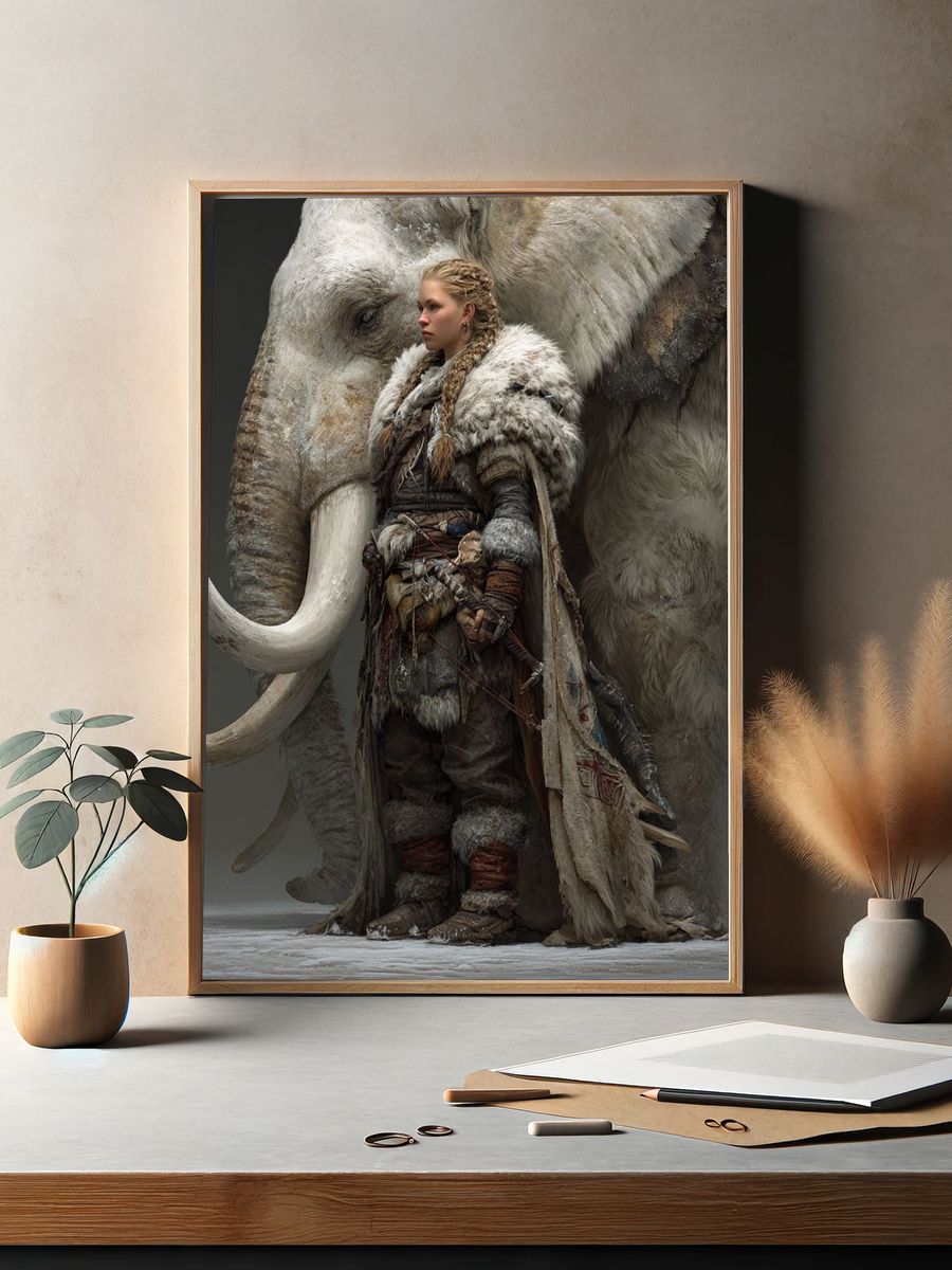 Warrior and Mammoth — Fantasy Art Print. — room view 2