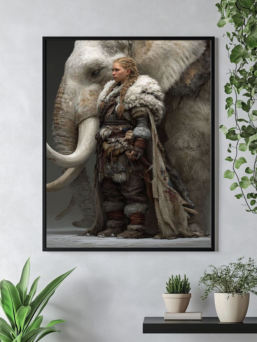 Warrior and Mammoth — Fantasy Art Print. — room view 4