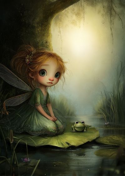Fairy and Frog — Whimsical Illustration Print. poster print