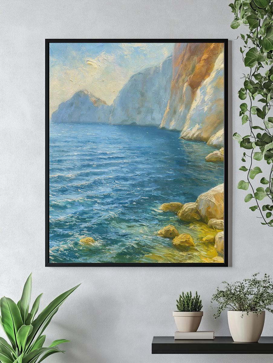 Coastal Cliffs Oil Painting Poster. — room view 4