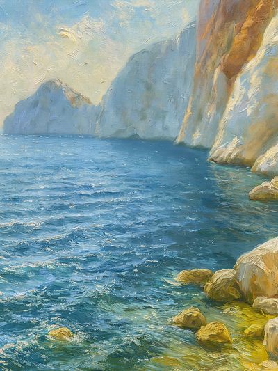 Coastal Cliffs Oil Painting Poster. poster