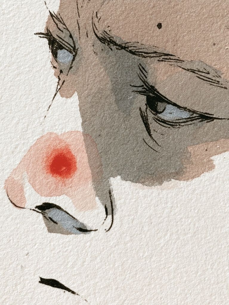 Contemplative Face Watercolor Print. poster — fine-art art