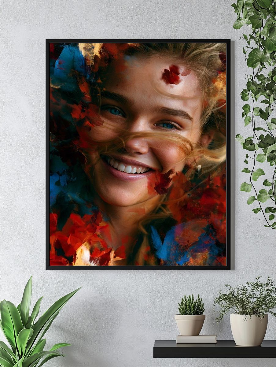 Smiling Girl Floral Portrait Print. — room view 4