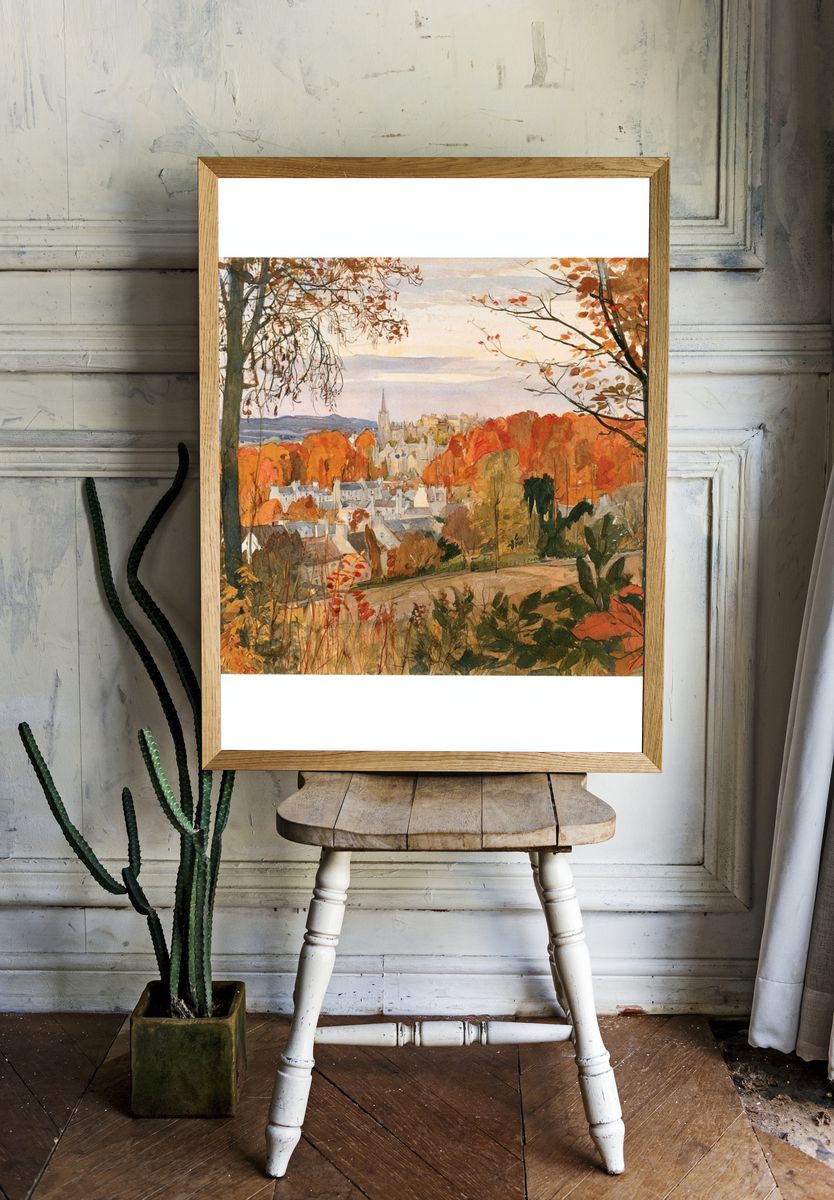 Autumn Cityscape Watercolor Poster. room preview