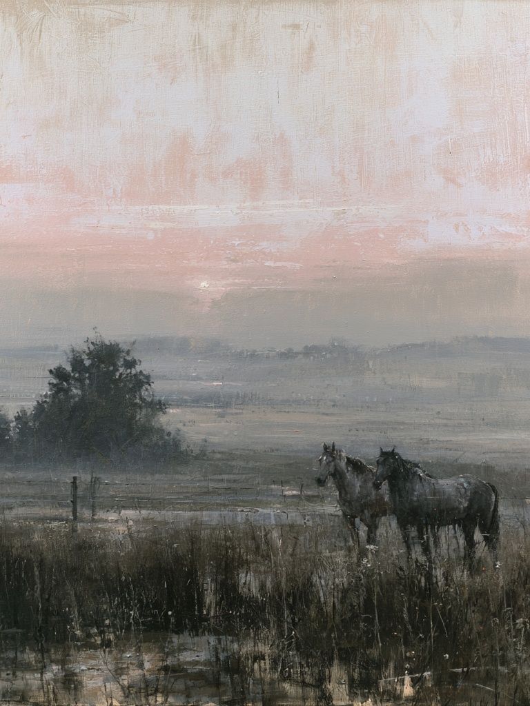 Misty Horses at Dawn Print. poster detail
