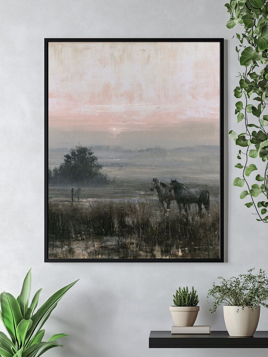 Misty Horses at Dawn Print. — room view 4