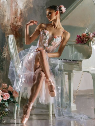 Ballerina at the Piano Fashion Print. poster