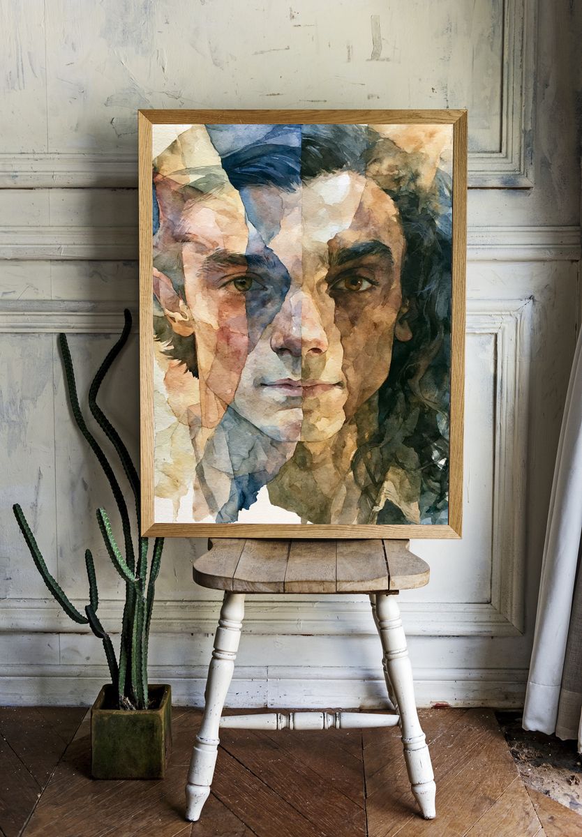 Watercolor Male Portrait Print. room preview
