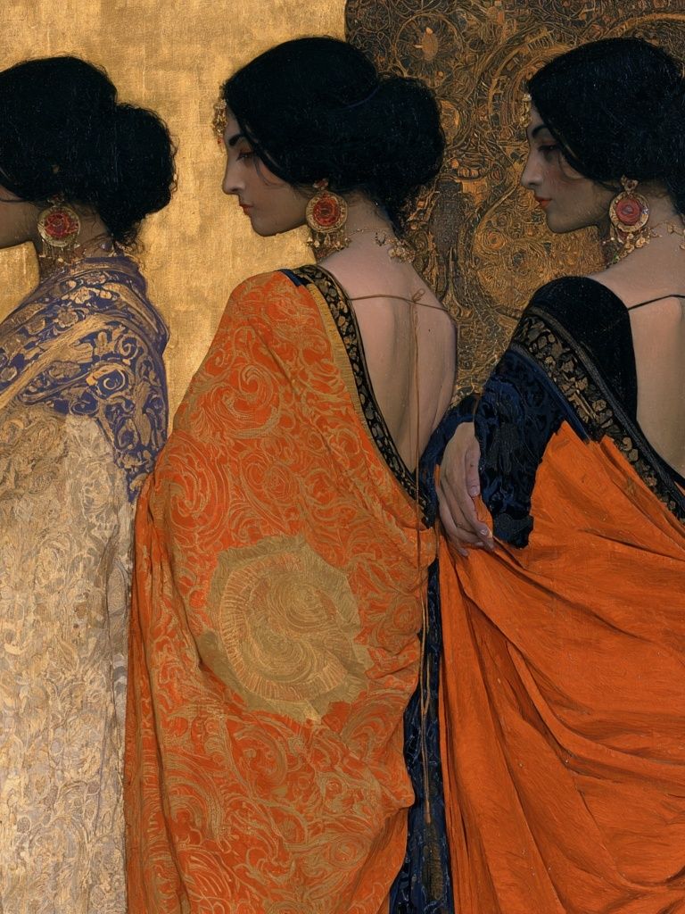Three Women in Gold — Fine-Art Print. poster — fine-art art