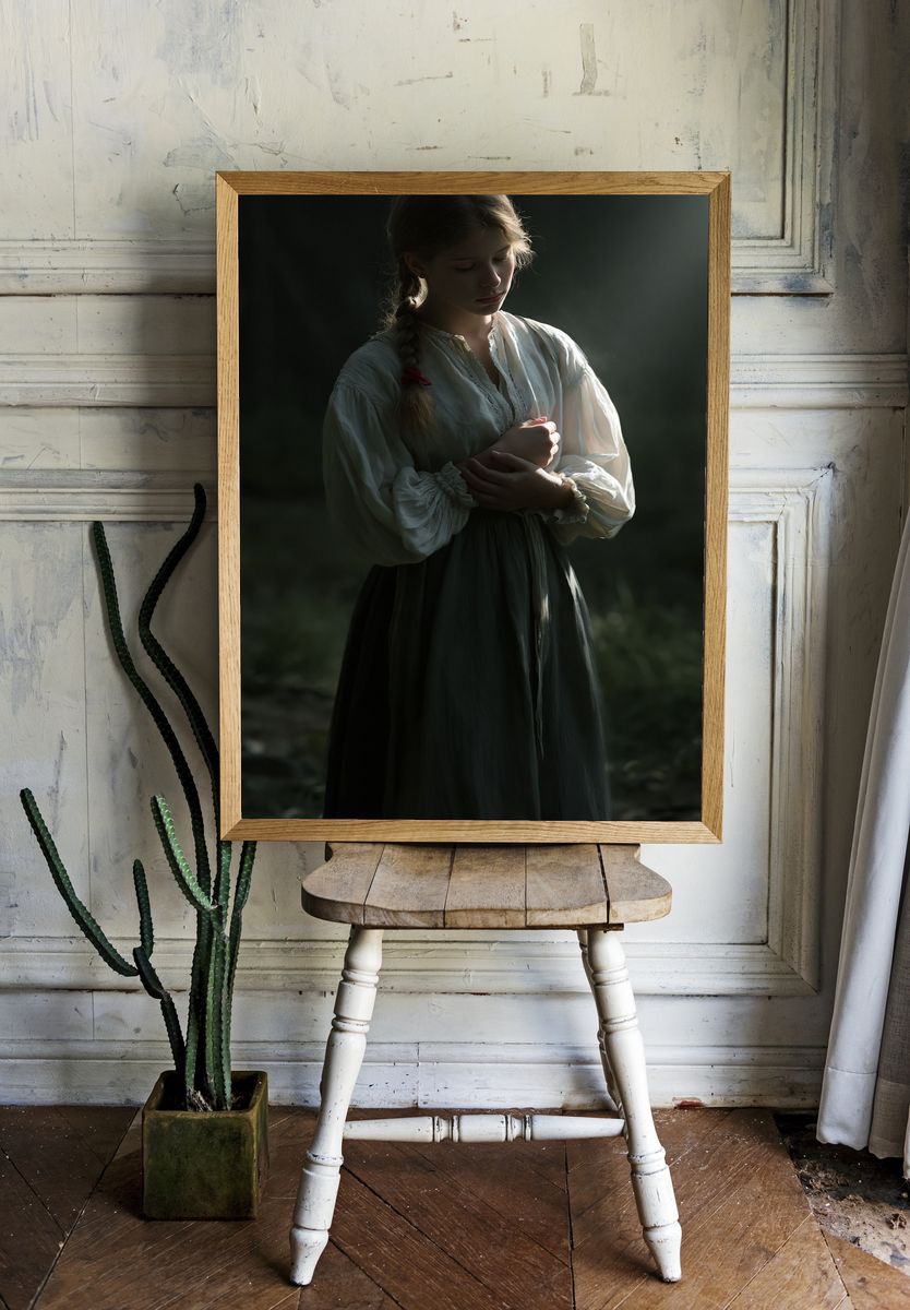 Contemplative Girl Portrait Print. — room view 1