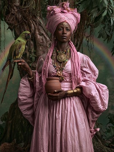 Mystic Woman with Parrot Portrait Print. poster print