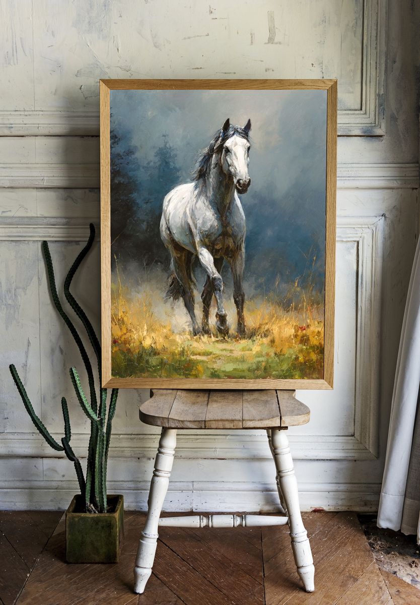 White Horse in Meadow Fine-Art Poster. room preview
