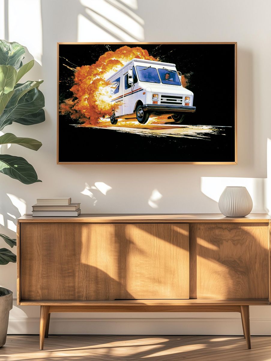 Exploding Delivery Truck Action Poster. — room view 3