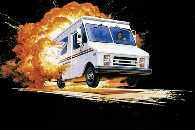 Exploding Delivery Truck Action Poster. poster print