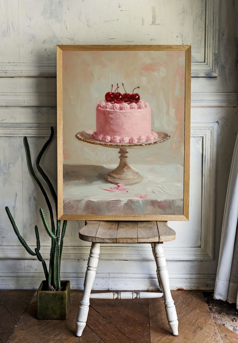 Pink Cherry Cake Fine-Art Poster. — room view 1