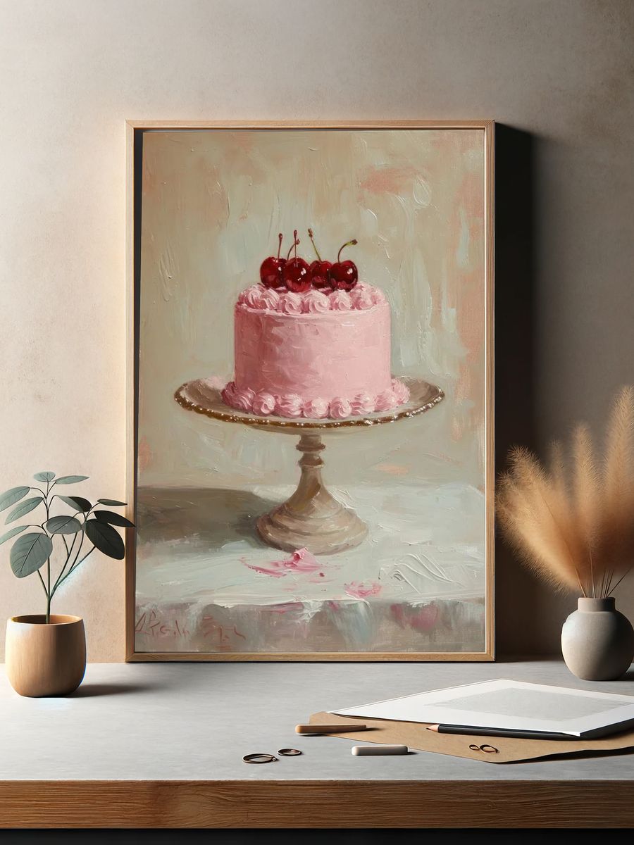 Pink Cherry Cake Fine-Art Poster. — room view 2