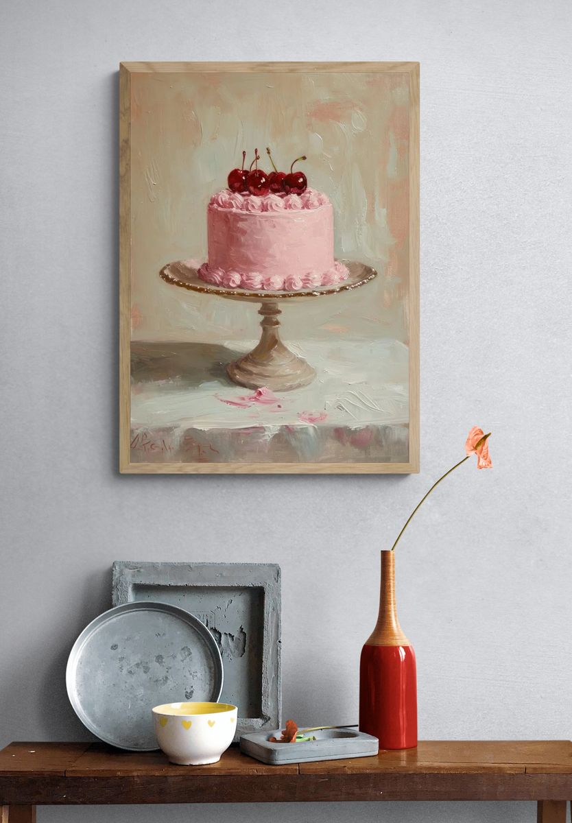 Pink Cherry Cake Fine-Art Poster. — room view 3