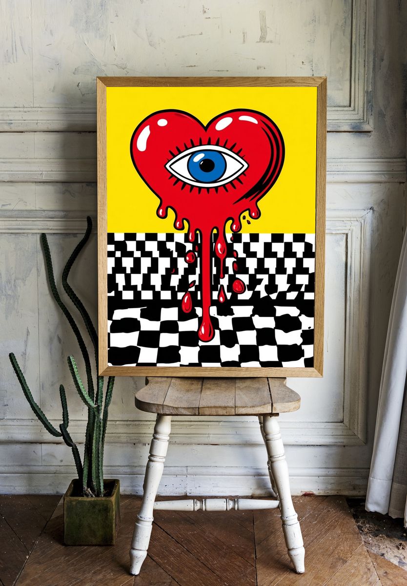 Dripping Heart Eye Pop-Art Poster. room preview