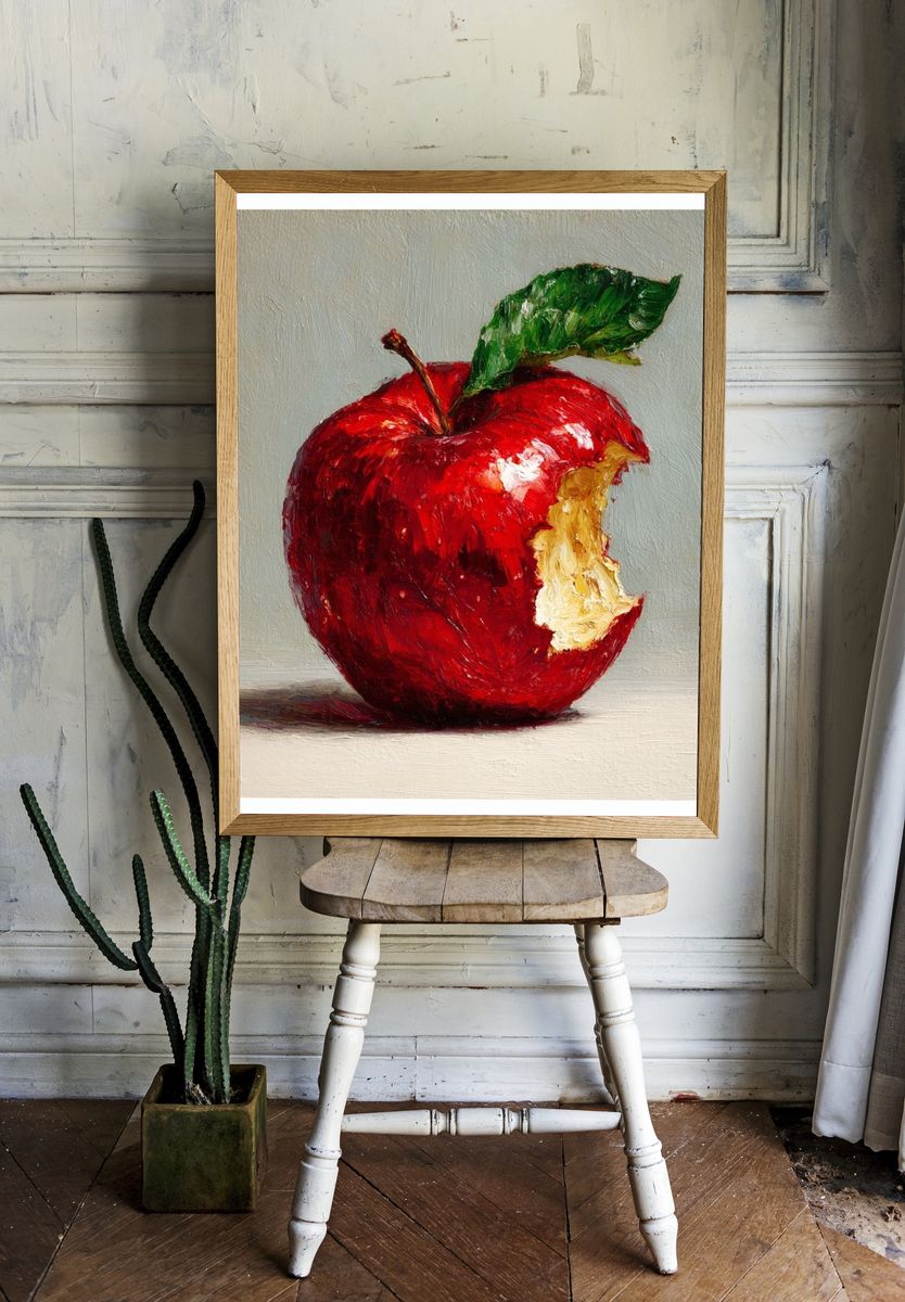 Bitten Red Apple Still Life Print. — room view 1