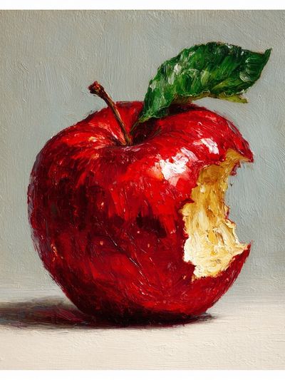 Bitten Red Apple Still Life Print.