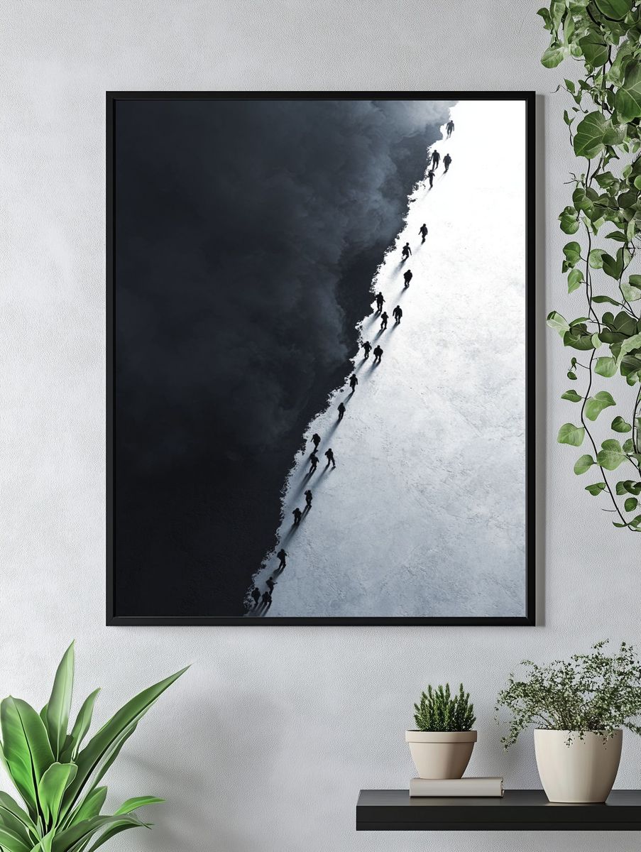 Silhouetted Figures in Contrast — Fine Art Print. — room view 4