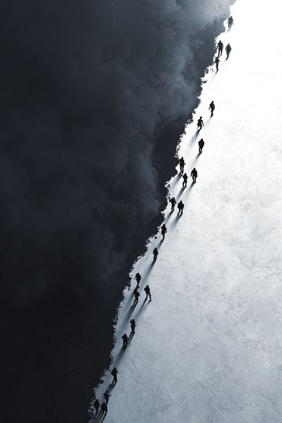 Silhouetted Figures in Contrast — Fine Art Print. poster print