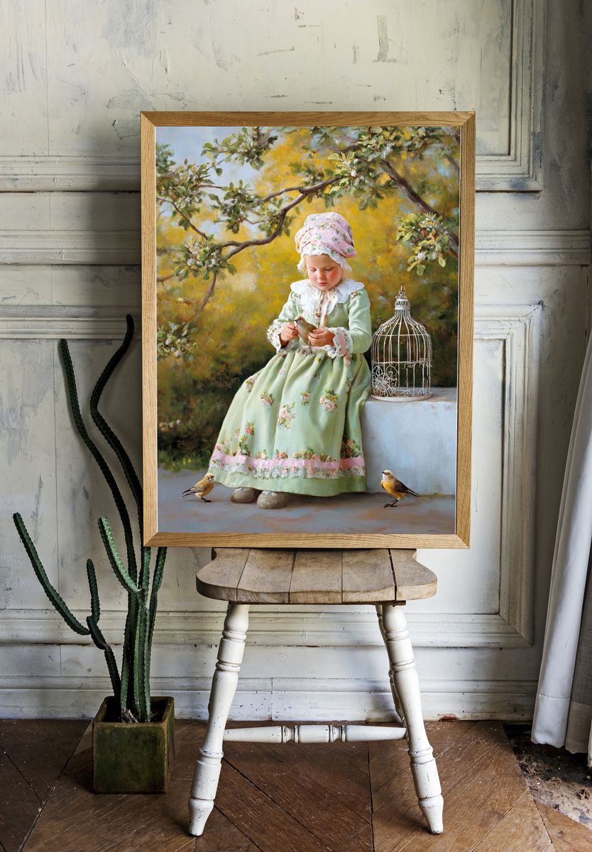 Girl with Bird Fine-Art Poster. room preview