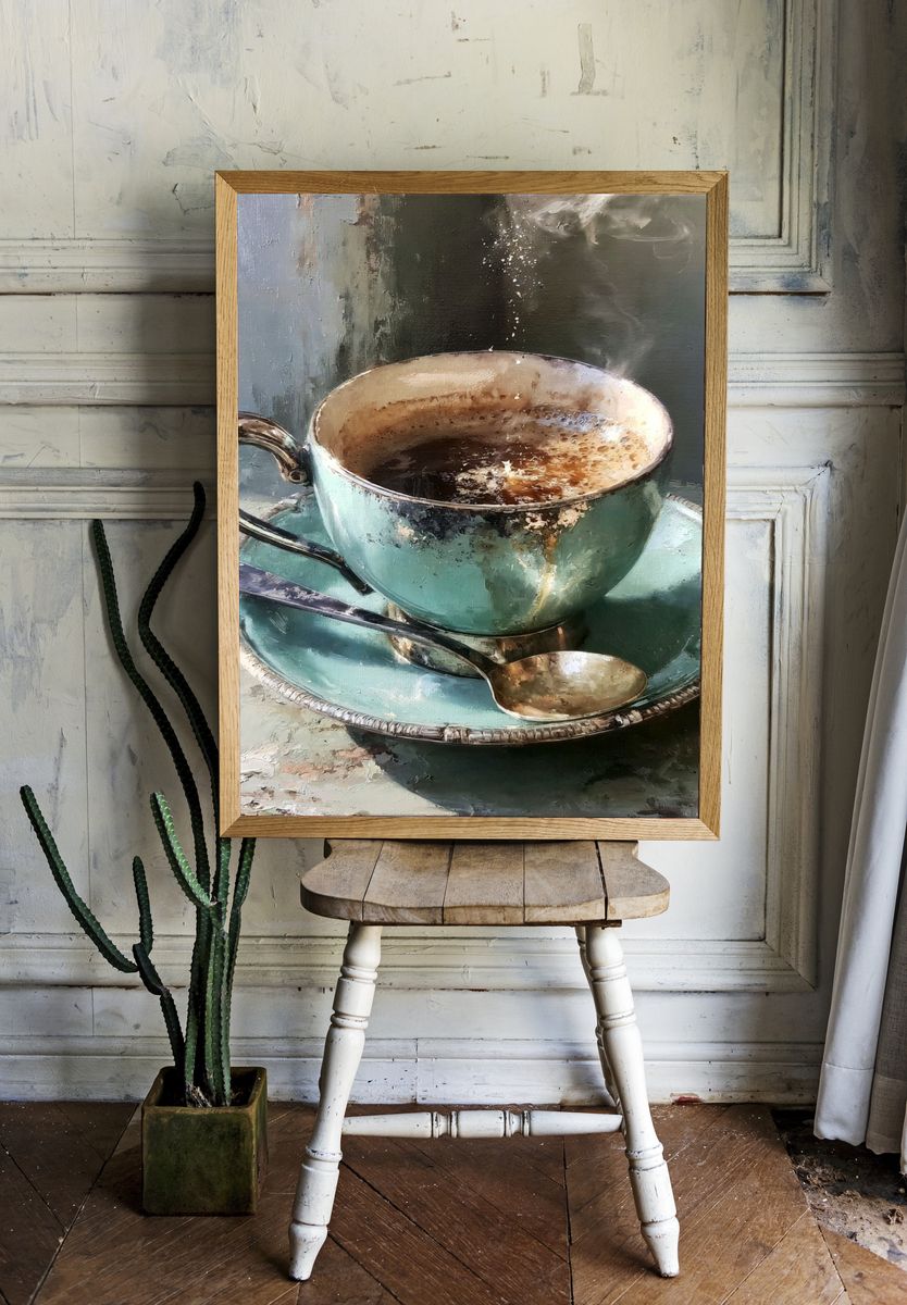 Turquoise Teacup Still Life Print. — room view 1